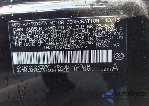 2014 Lexus Is 250 z USA, uszkodzony, nr VIN JTHCF1D2XE5006362